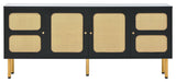 Gewnee  TV Stand with Rattan Door, Black