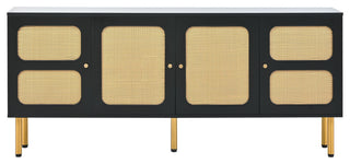Gewnee  TV Stand with Rattan Door, Black