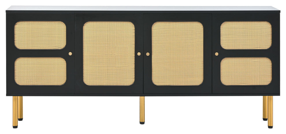 Gewnee  TV Stand with Rattan Door, Black