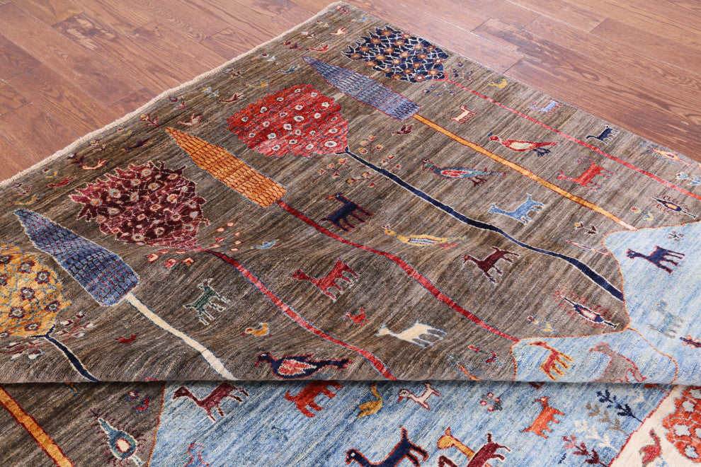 Tribal Persian Gabbeh Hand-Knotted Rug 8' 1" X 9' 9" Q8227