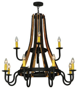 44W Barrel Stave Madera 12 LT Two Tier Chandelier
