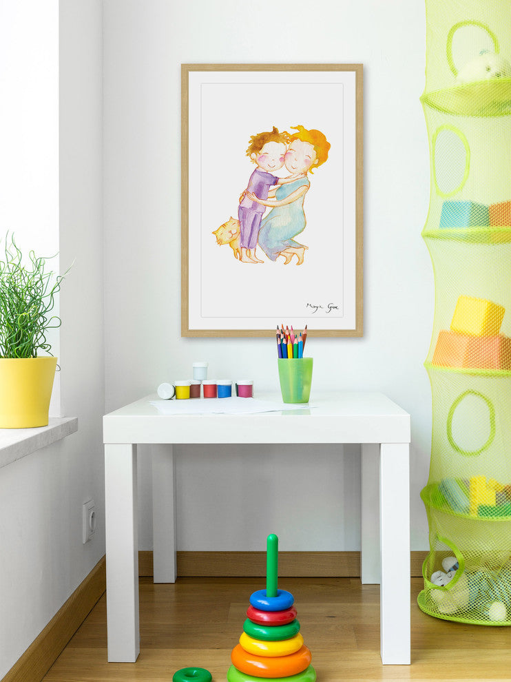 Marmont Hill, "Mom Hug" by Maya Gur Framed Painting Print, 24x36