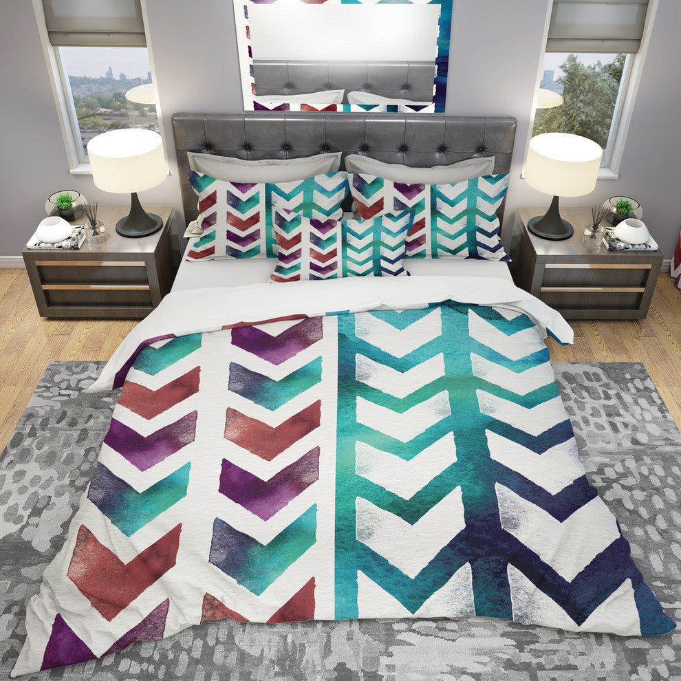 Pattern of Red and Blue Arrows Duvet Cover Set, Twin