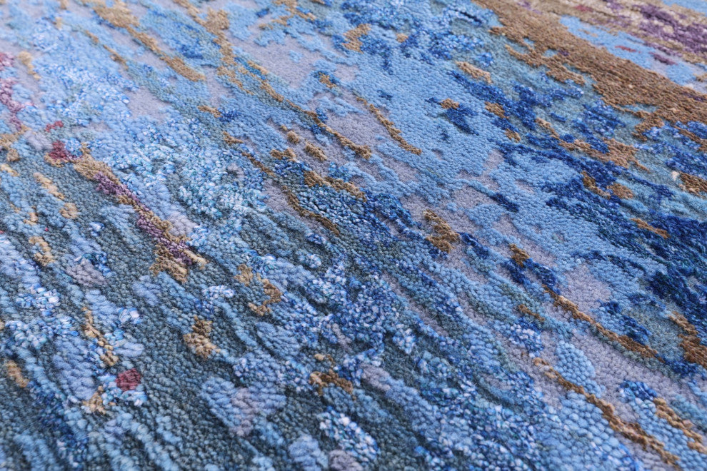 Wool and Silk Abstract Hand-Knotted Rug 9' 0" X 11' 11" Q8782