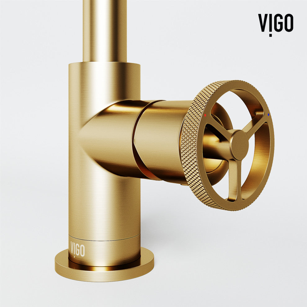VIGO Cass 9" H Single Handle Single Hole Bathroom Faucet, Matte Brushed Gold, Without Extras