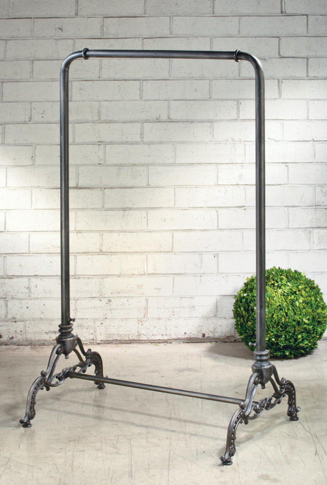 56"H Vintage Black Iron Metal Clothing Rack