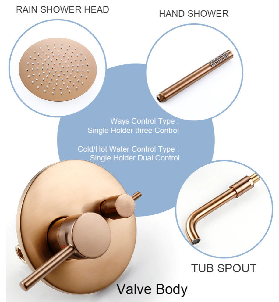 Wasser Complete Shower System With Bathtub Filler, Rose Gold