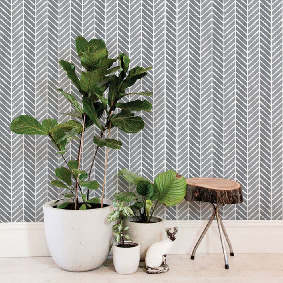 Herringbone Two Tone Peel and Stick Vinyl Wallpaper, Cool Gray, 24"w X 108"h