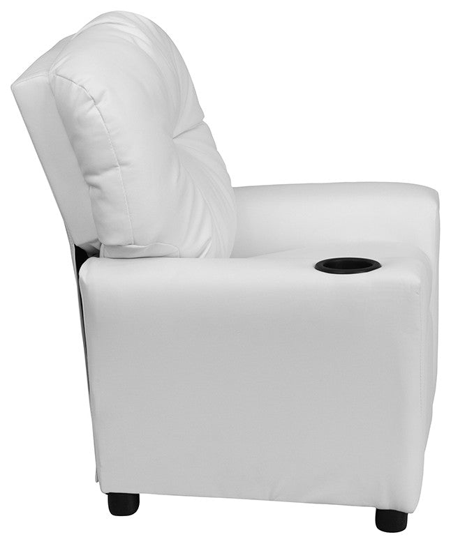 Contemporary White Vinyl Kids Recliner With Cup Holder