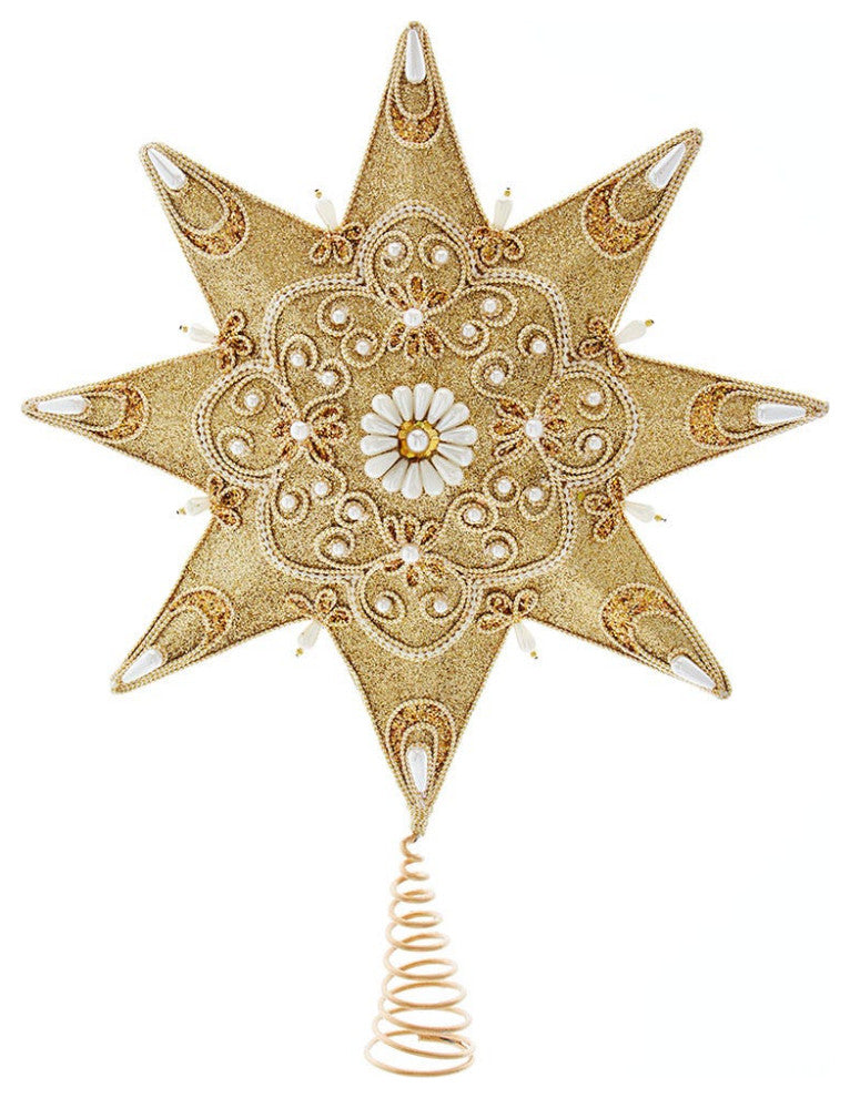 16" Pearl and Gold Shimmer 8-Point Star Tree Topper