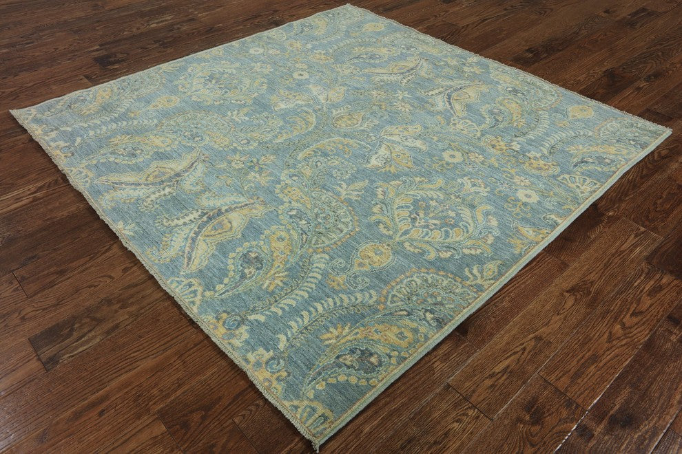 6' Square Blue Peshawar Quality Oriental Suzani Design Rug, W2561
