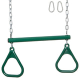 Swing Set Trapeze Bar With Rings and Uncoated Chain, Green