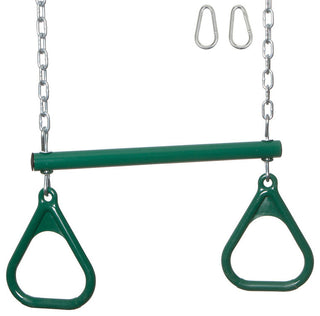 Swing Set Trapeze Bar With Rings and Uncoated Chain, Green