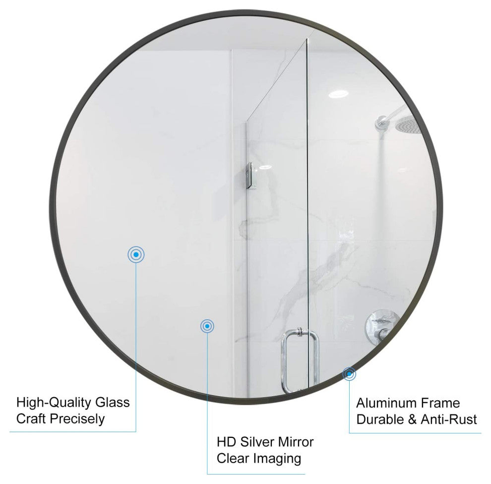 Round Aluminium Framed Wall Mounted Mirror, Black, 32"