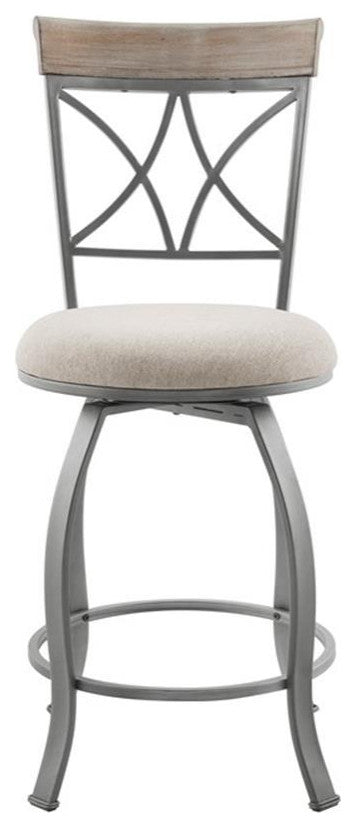 Linon Hamilton Metal Swivel Counter Stool Padded Beige Seat in Matte Pewter