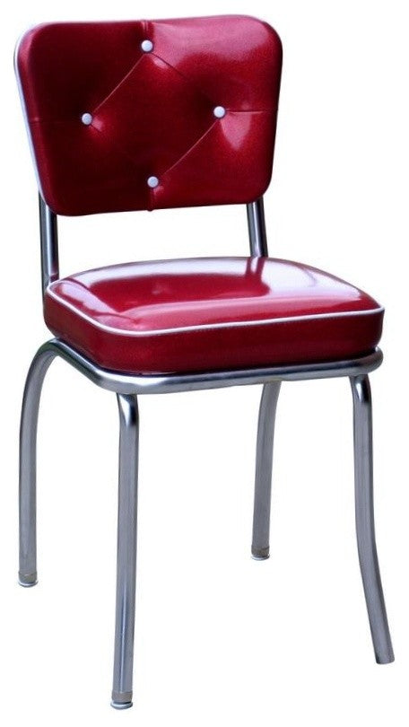 Retro Home Upholstered Tufted Back Dining Chair, Glitter Sparkle Red, Box Seat