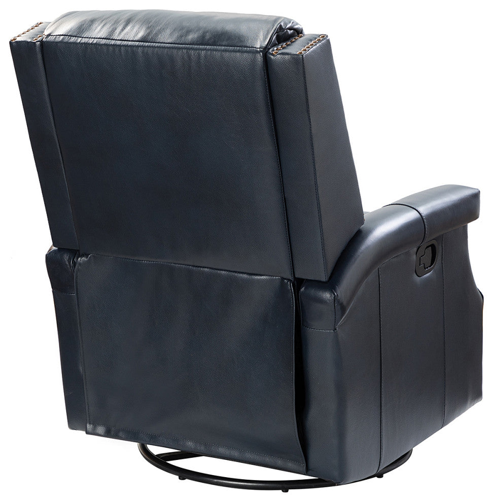 Genuine Leather Swivel Rocker Recliner, Set of 2, Navy