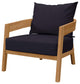 Sectional Sofa Chair Table Set, Blue Navy Natural, Teak Wood, Outdoor Patio