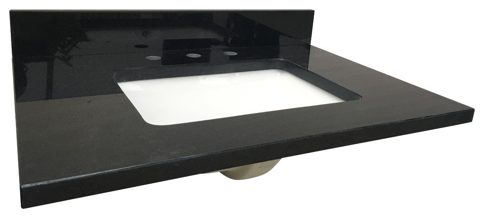 Granite Top With Mounted Rectangular Ceramic Basin, Midnight Black, 31"