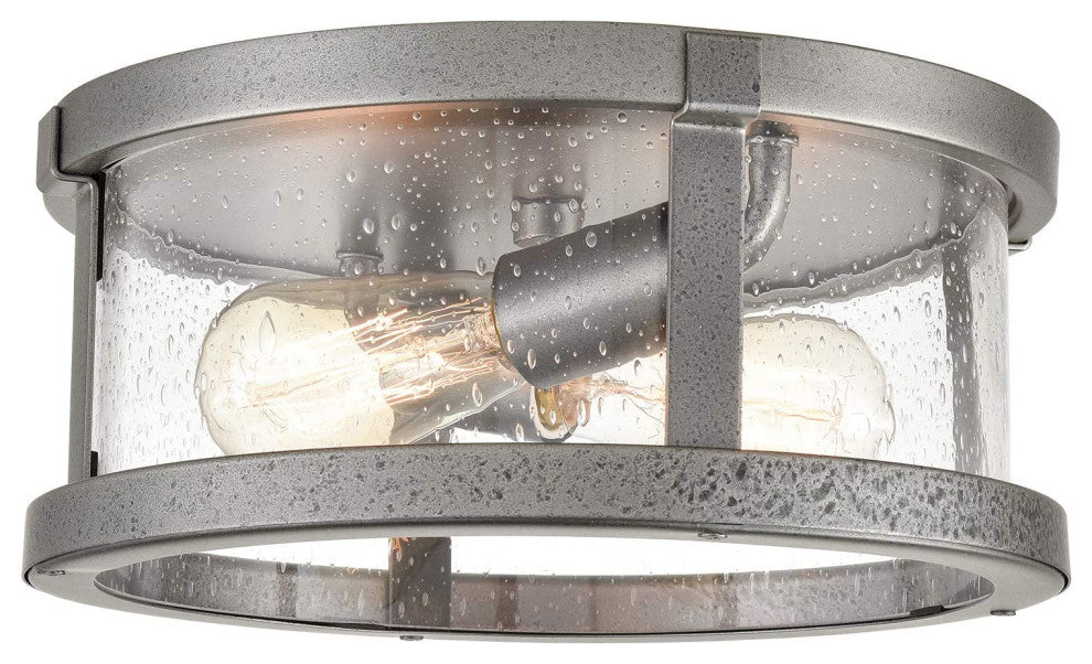 2 Light Drum Flush Mount Ceiling Light, Farmhouse, Industrial, Glass