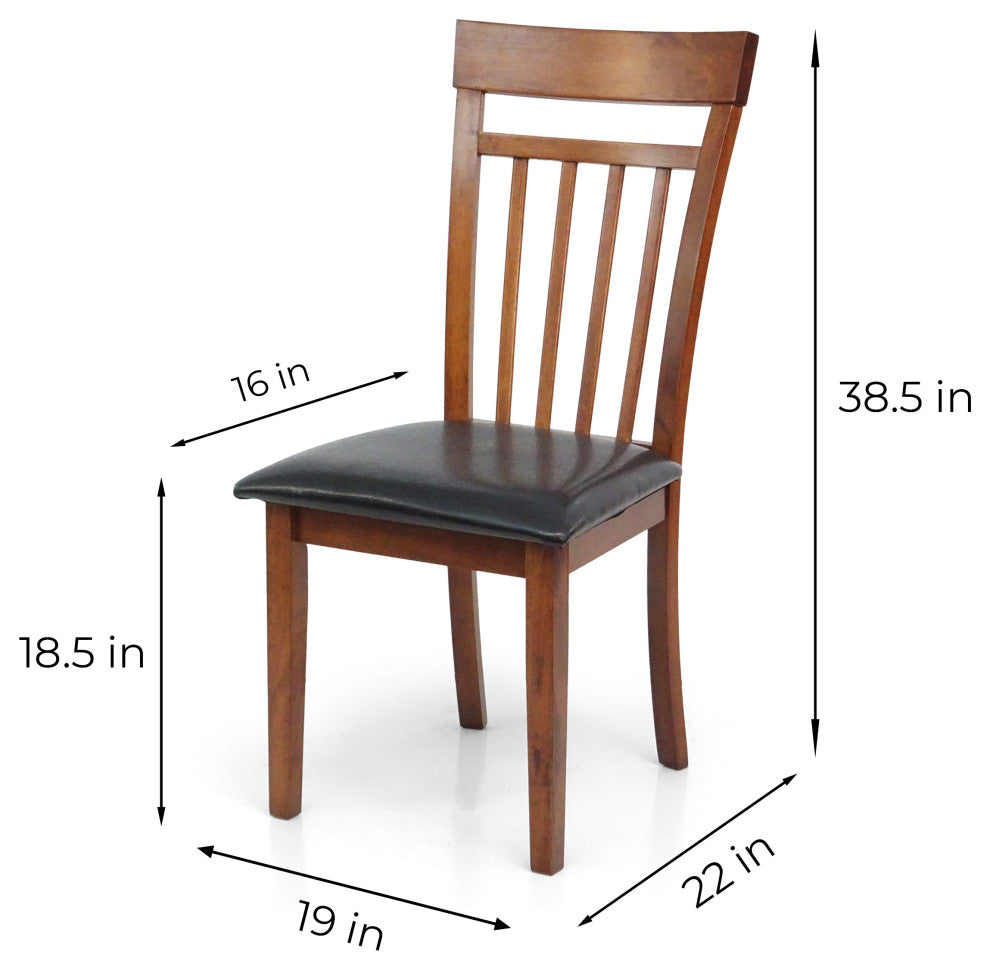 Set of 4 Classic Style Solid Wood Warm Dining Chairs, Medium Brown/Pu Leather
