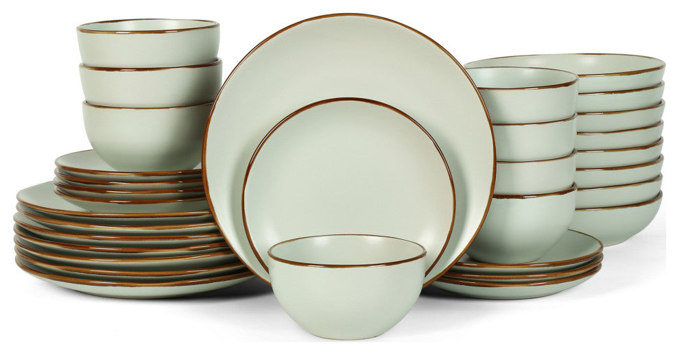 Stone Lain Brasa Stoneware 32 Piece Dinnerware Set, Light Green
