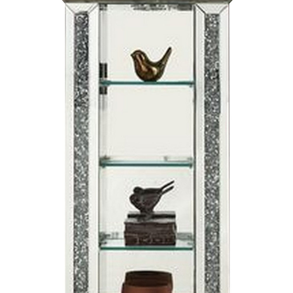 Benzara BM269094 Grandfather Clock With 1 Drawer and Mirror Frame, Silver