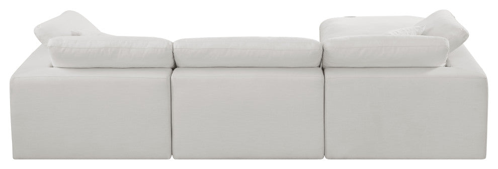 Comfy Upholstered L-Shaped Modular Sectional, Cream, 4-Piece: 1 Armless Chair, 2 Corner Chair, 1 Ottoman, Linen Textured Fabric