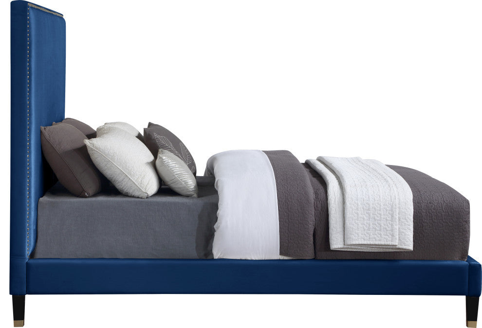 Harlie Velvet Upholstered Bed, Navy, Full