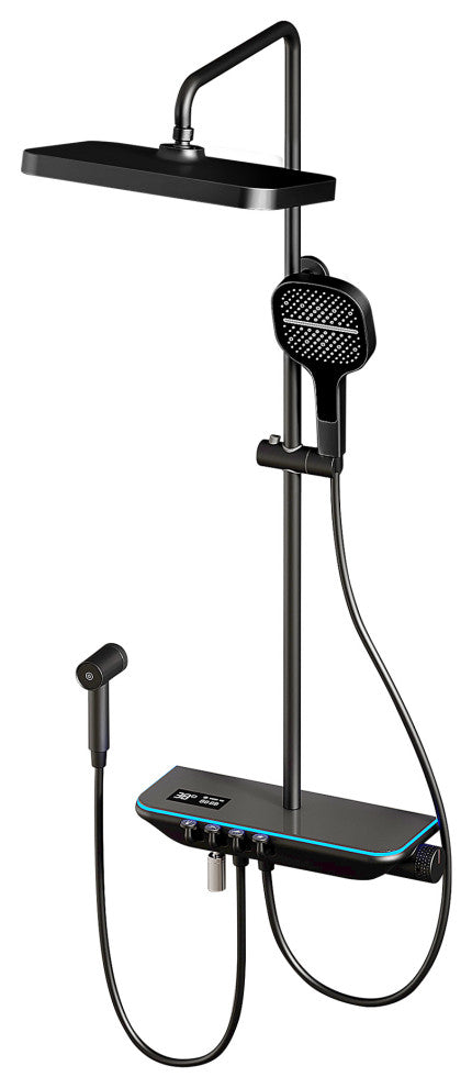 Thermostatic Complete Shower System with Handheld Shower and Bidet, Matte Black