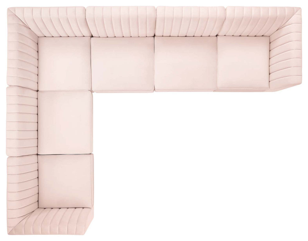Tufted Sectional Sofa Set, Velvet, Pink, Modern, Living Lounge Hotel Hospitality