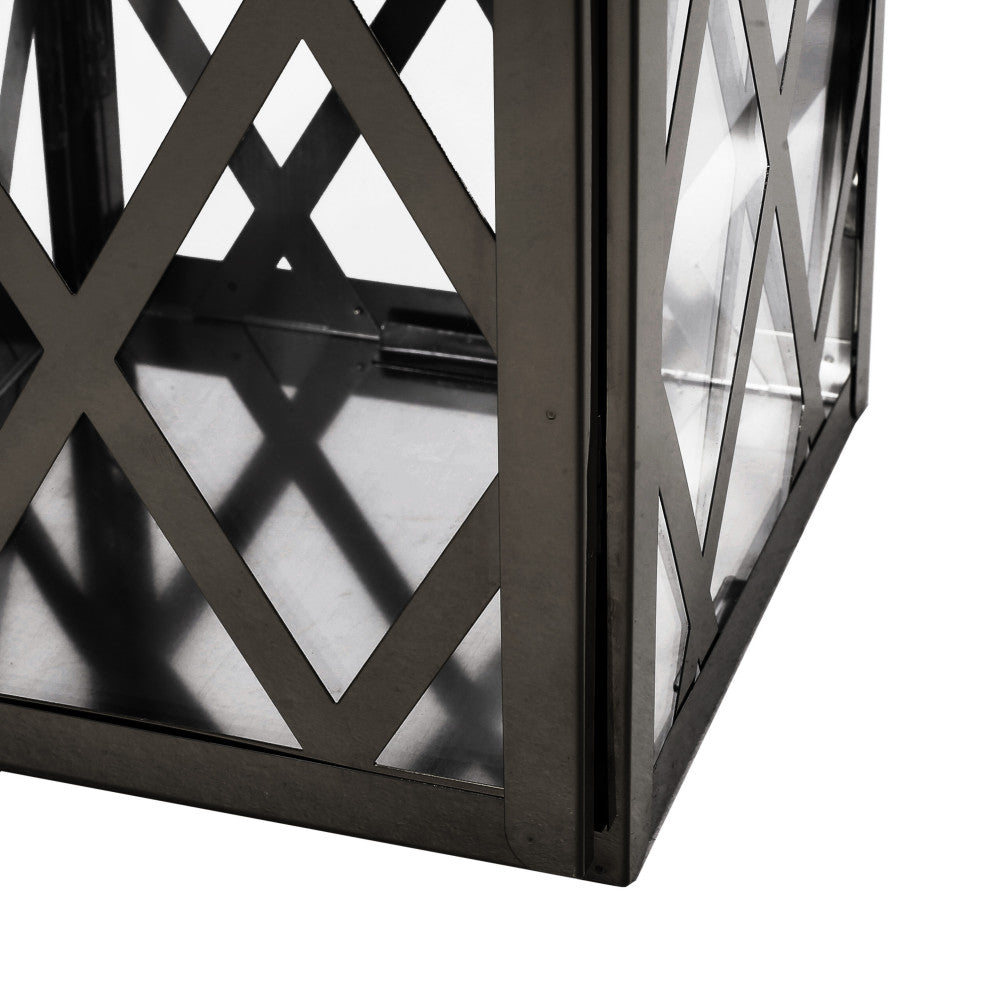 Cecil Outdoor 14" Modern Stainless Steel Lantern, Black