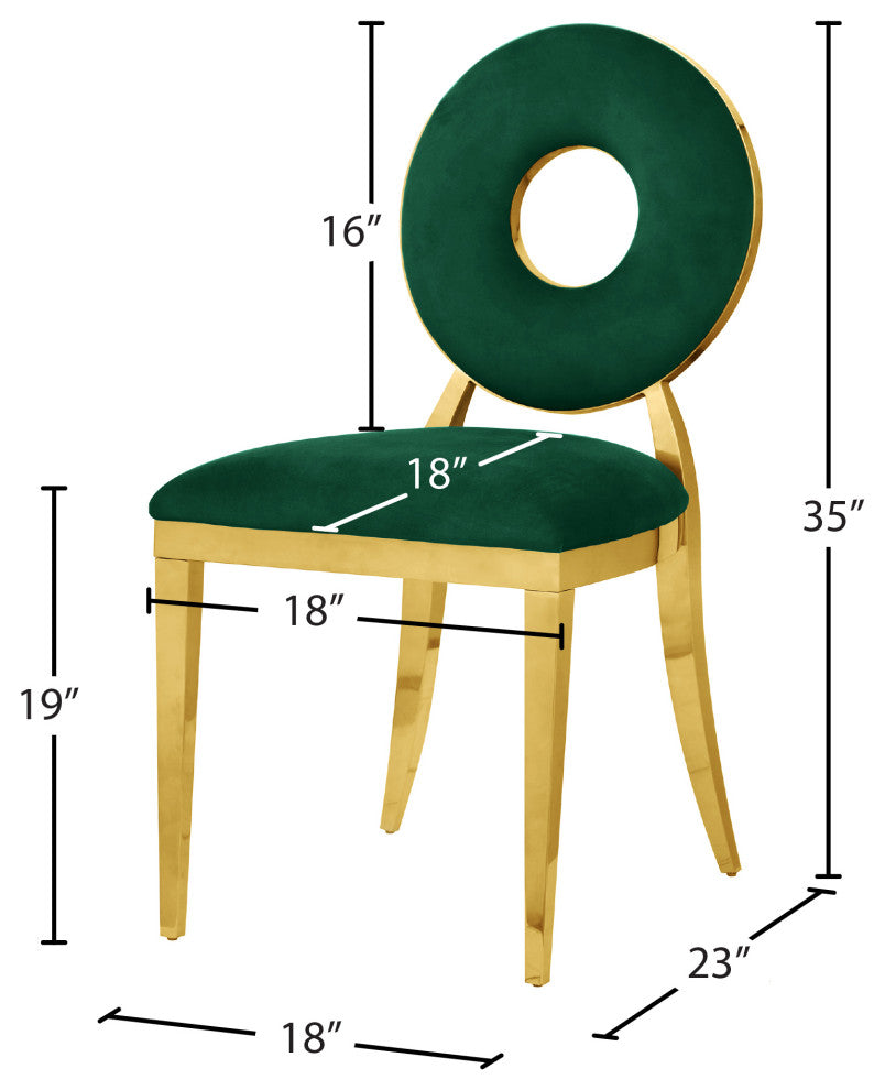 Carousel Upholstered Dining Chair, Set of 2, Green Velvet, Gold Finish