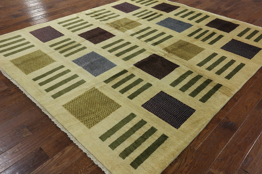 New Gabbeh Collection Ivory 8' 1" x 9' 2" Hand Knotted Wool Area Rug H8643