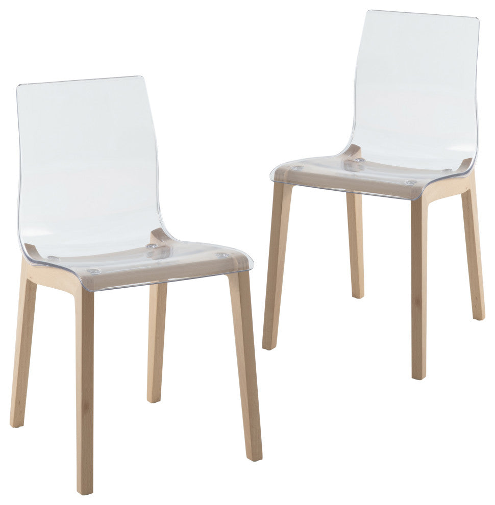 LeisureMod Marsden Modern Dining Chair With Beech Legs Set of 2, Natural Wood