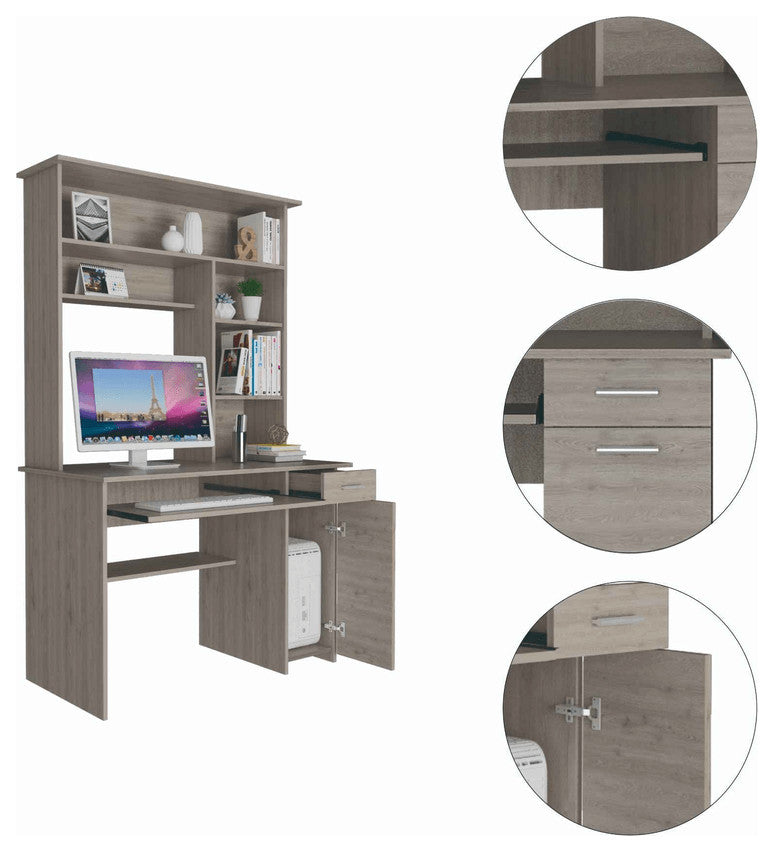 Zeno Light Gray Computer Desk with Hutch