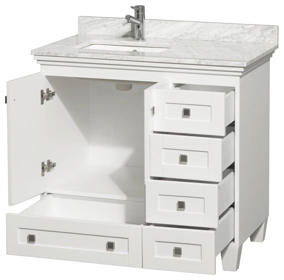 Acclaim White Vanity, 36", Square, White Carrera Marble