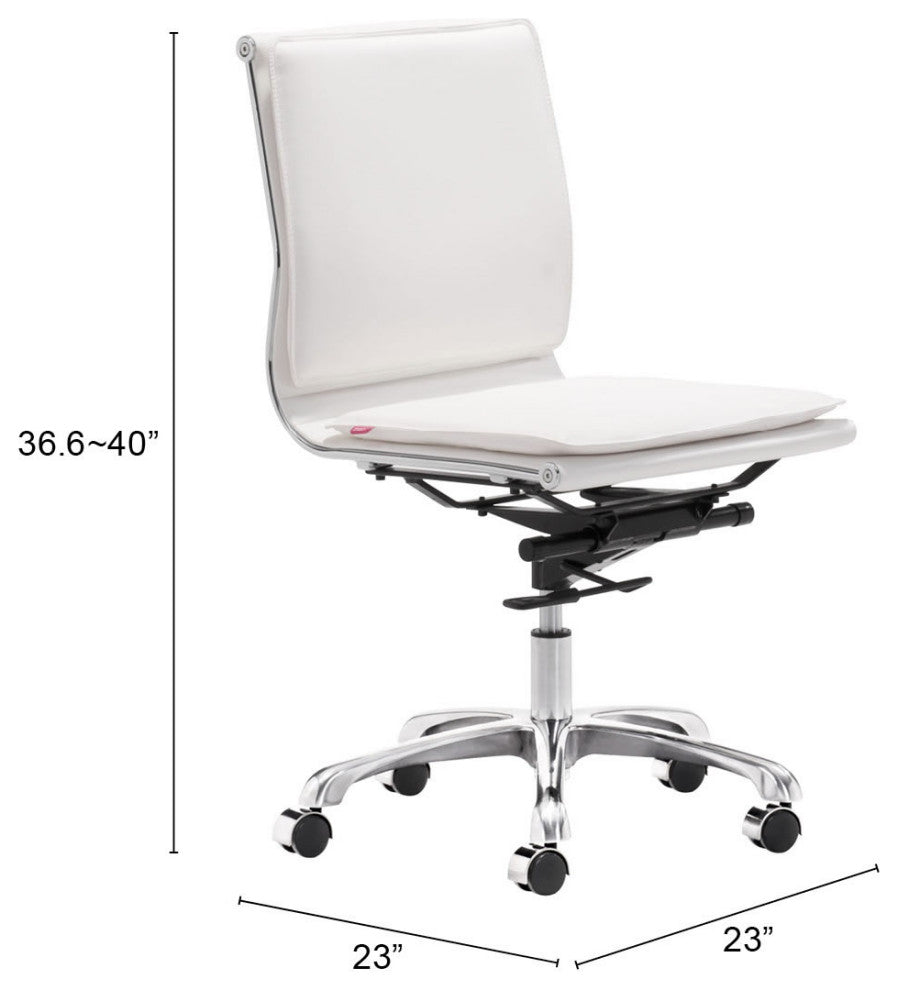 Computer Chair, Faux Vinyl Leather, Steel, White, Silver, Home Business Office