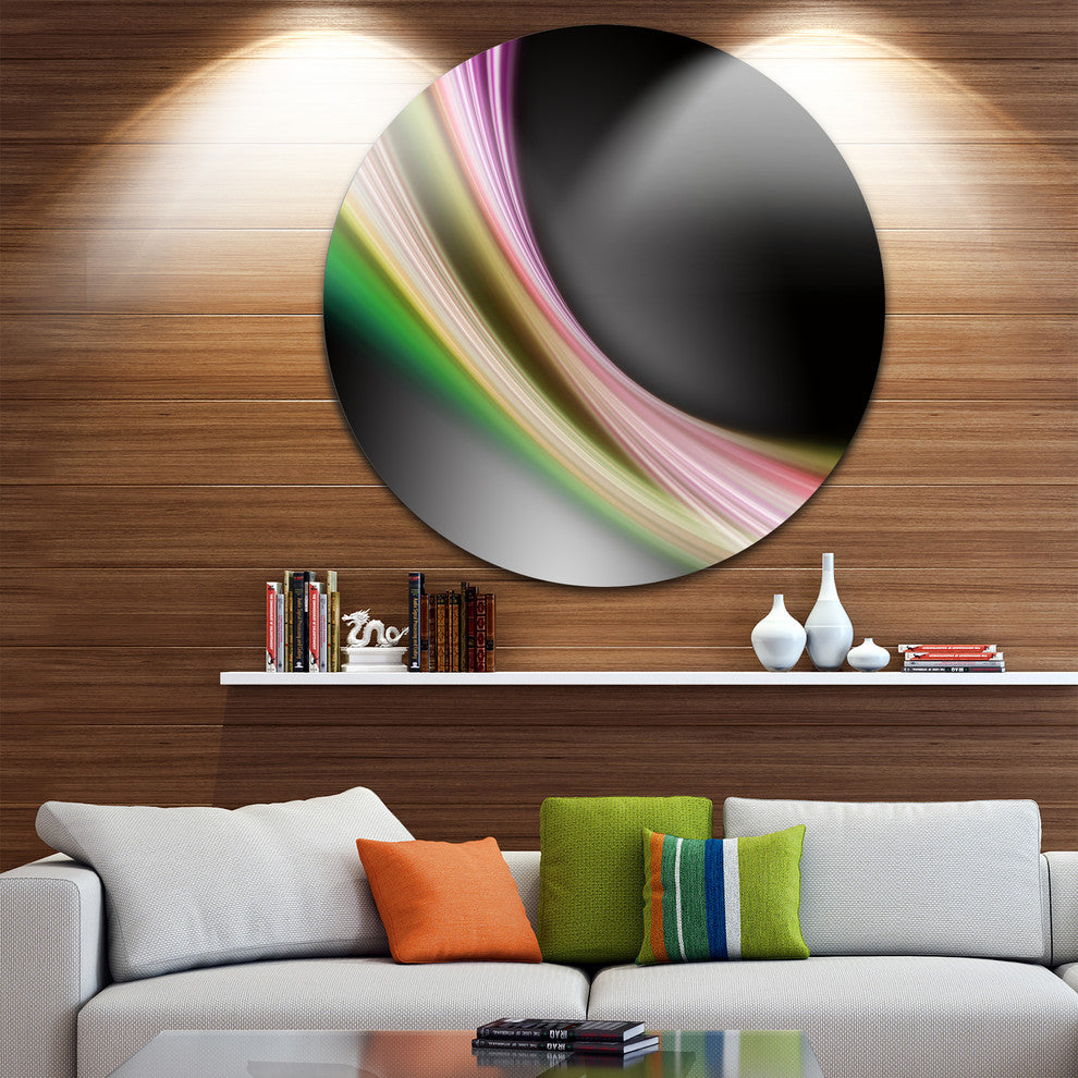 Pink Green Abstract Lines, Abstract Digital Art Disc Metal Artwork, 38"