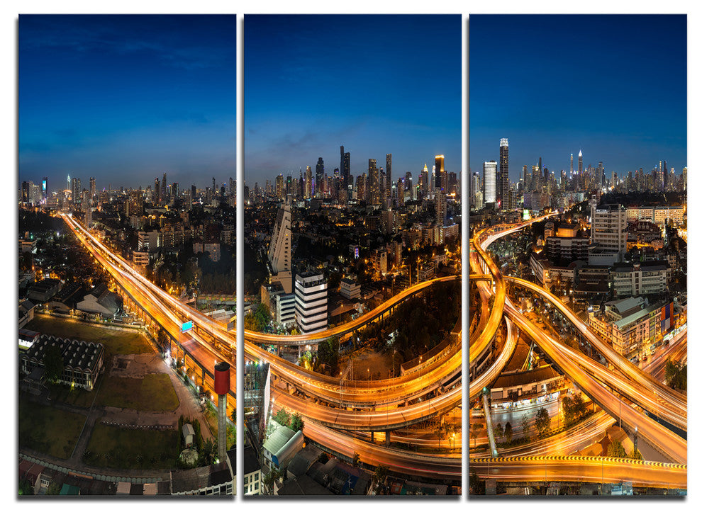 "Highway and Main Traffic Bangkok" Metal Wall Art, 3 Panels, 36"x28"
