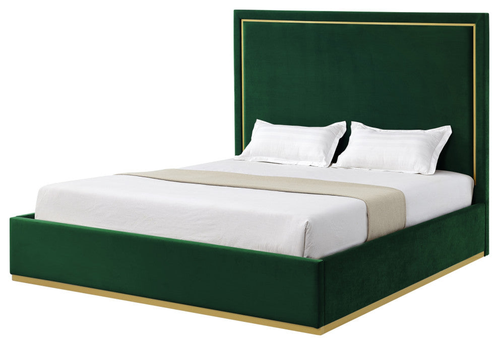 Inspired Home Marceline Bed Upholstered, Hunter Green Velvet King