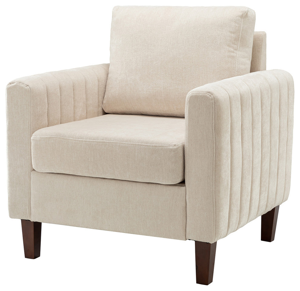 35" Comfy Club Chair for Bedroom With Wood Legs, Ivory