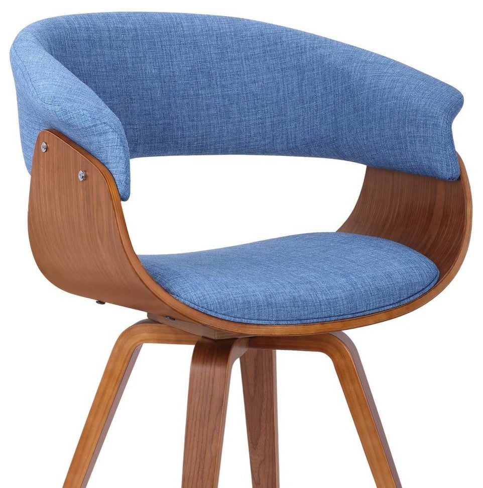 Armen Living Summer Mid-Century Chair in Blue Fabric with Walnut Wood Finish
