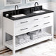 Wavecrest Contemporay White 60" Double Bowl Vanity, Black Granite Top