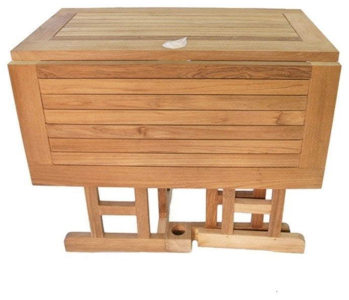 Grade A Teak, Drop Leaf Table With 4 Chippendale Stacking Chairs, Square, 31"