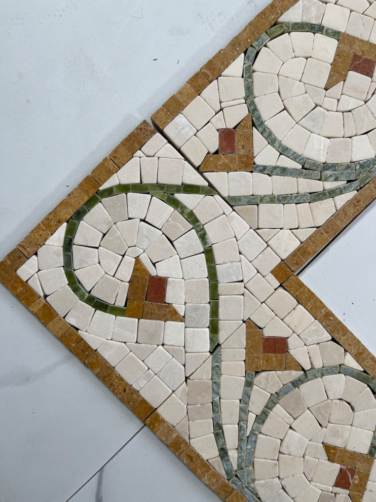 Marble Mosaic Border Listello Accent Tile Agean Antique 5x14.5 Tumbled, 1 piece