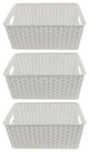 Plastic Rattan Storage Box Basket Organizer, White, Small-Pack of 3