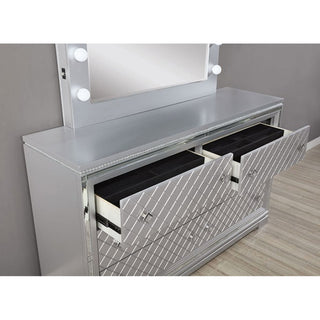 6 Drawers Dresser With Chrome Square Knob, Silver