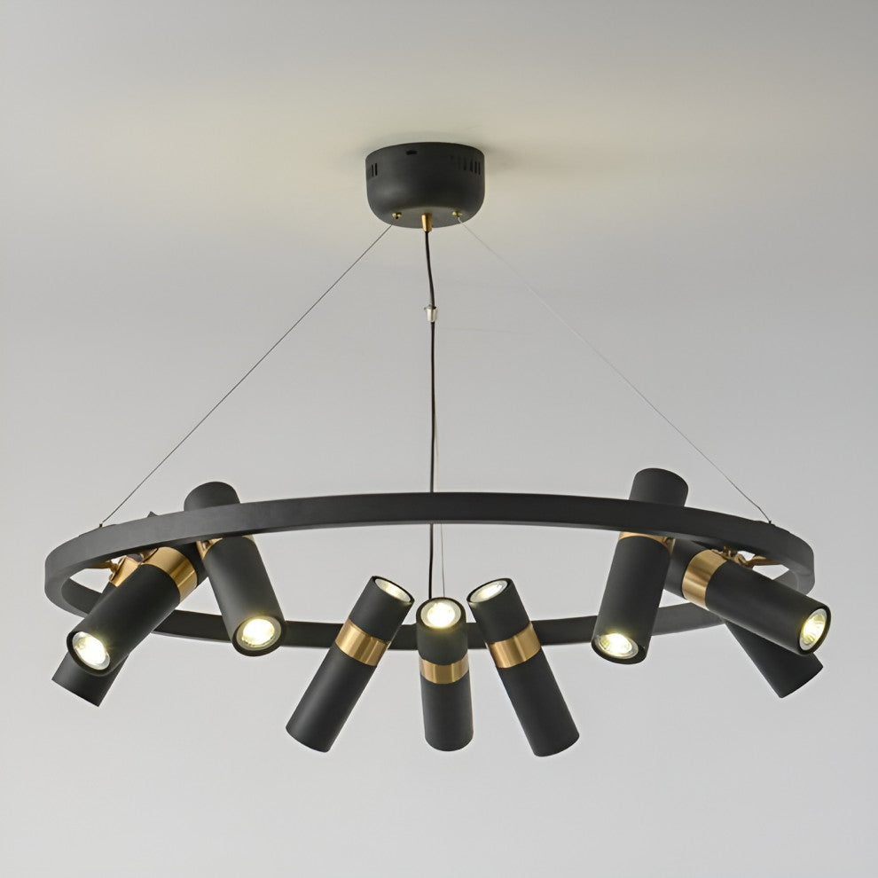 Celerina/Schlarigna | Round Black Metal LED Pendant Light, 9 Heads, Warm Light