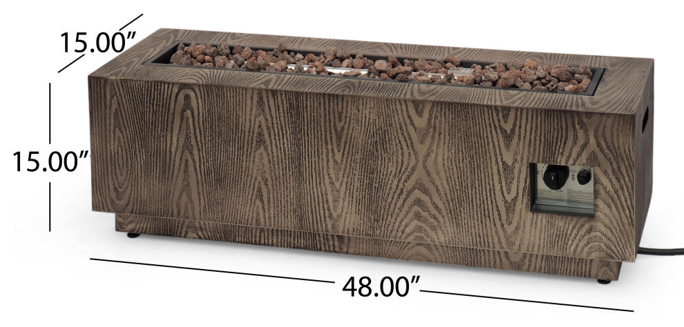 Jasmine Outdoor 50,000 BTU Rectangular Fire Pit, No Tank Holder, Brown Wood Pattern